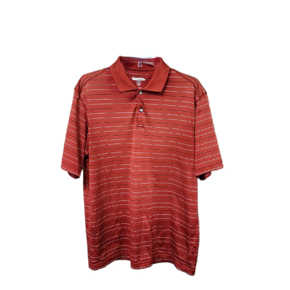 Antigua Men's Red Golf Polo With White/Black Stripes Size Medium